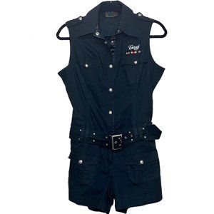 COOGI Romper Snap Belted Y2K Pockets LOGO Sleeveless Collar Size M
